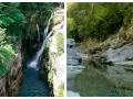 Cascadas y río en el **Cañón de Añisclo**, un paraje natural de gran belleza con rocas y vegetación exuberante.