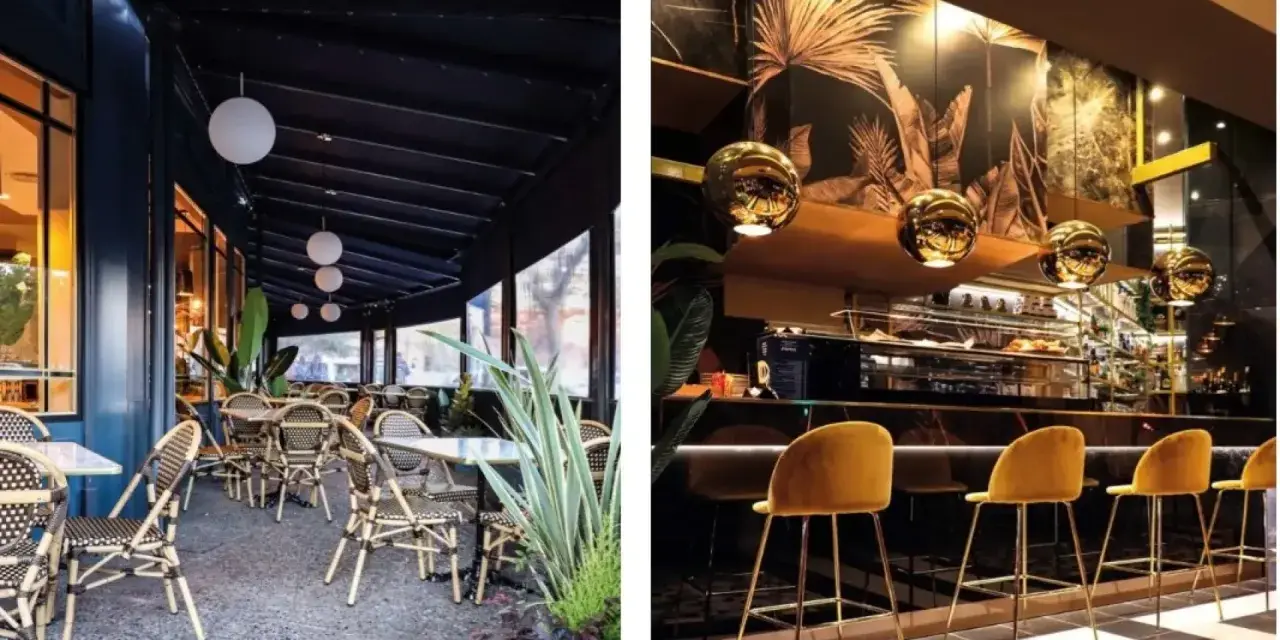 Terraza y barra de bar con decoración tropical. Un lugar ideal donde comer en Zaragoza con estilo.
