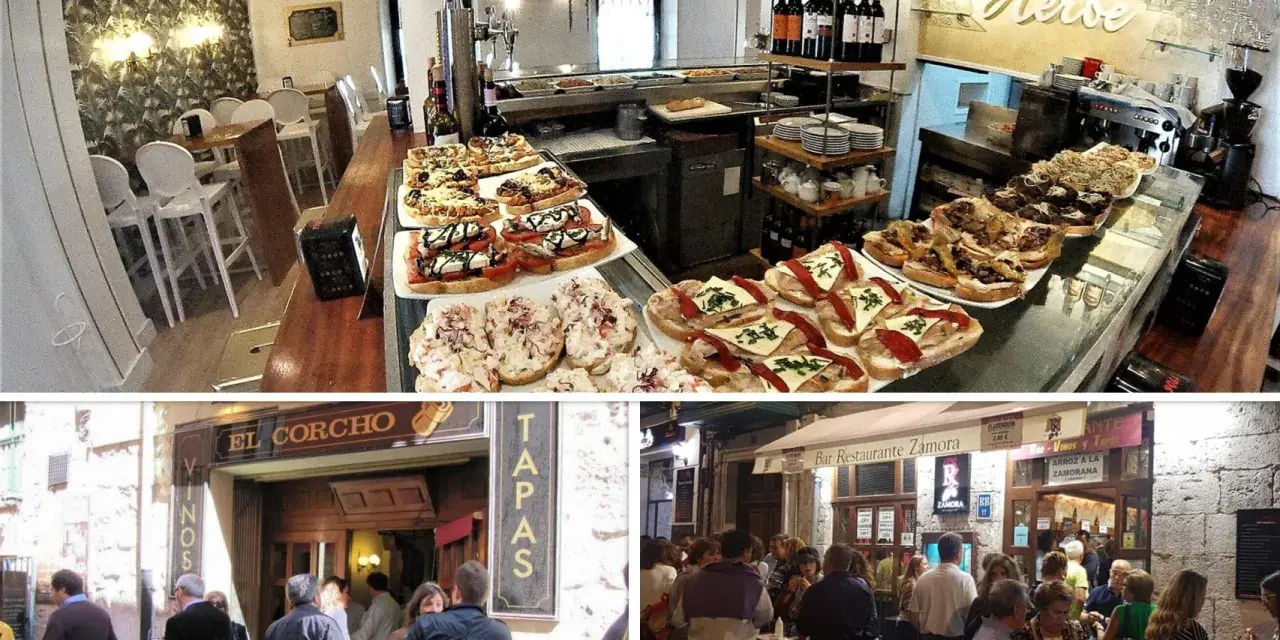 Variedad de tapas y pinchos en Valladolid. El Corcho y Bar Restaurante Zamora son excelentes opciones donde comer en Valladolid.