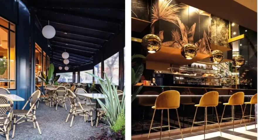 Terraza y barra de bar con decoración tropical. Un lugar ideal donde comer en Zaragoza con estilo.