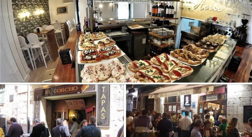 Variedad de tapas y pinchos en Valladolid. El Corcho y Bar Restaurante Zamora son excelentes opciones donde comer en Valladolid.