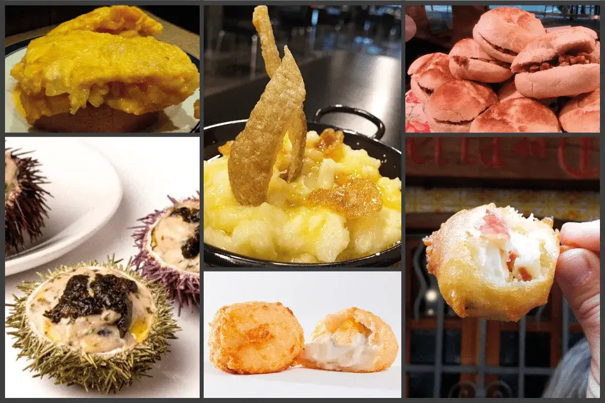 Deliciosos pinchos y tapas, como erizos de mar y tortillas, perfectos para saber donde comer en Pamplona.