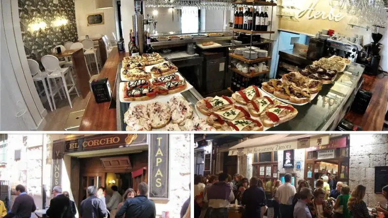 Variedad de tapas y pinchos en Valladolid. El Corcho y Bar Restaurante Zamora son excelentes opciones donde comer en Valladolid.